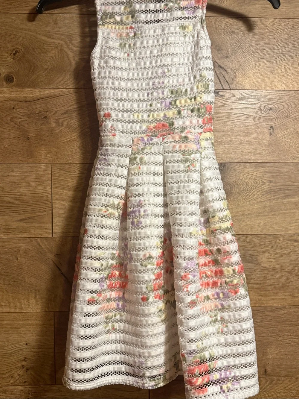 Girls Lace Fit-and-Flare Dress in White with Coral Floral Accents